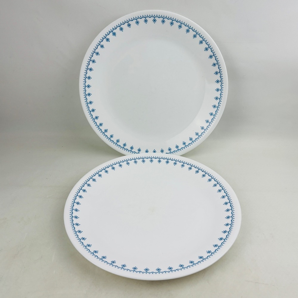 Corelle Snowflake Blue 2 Dinner Plate Set 10.25" White Vintage‎